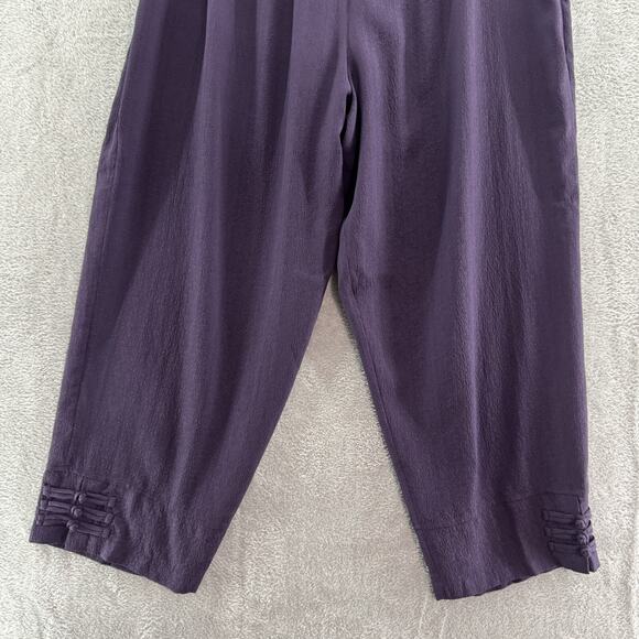 Citron Pants Women 1X Purple Textured Silk Wide Leg High Rise Pull On Lagenlook - Picture 4 of 15